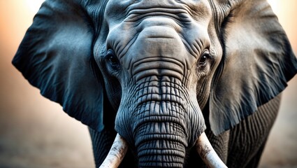Close-up view of an elephant's face and tusk in abstract form.