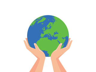 Hands Holding Planet Earth. Saving The Planet, Sustainability,  Environmental Conservation And Earth Day Concept