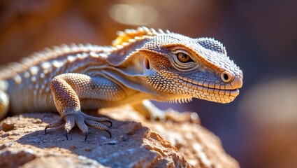 Fototapeta premium An up-close image of a lizard observing its surroundings.