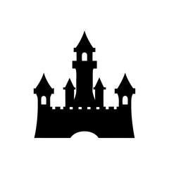 Obraz premium Silhouette of a medieval fantasy castle with towers against a white background