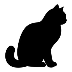 Silhouette of a majestic cat sitting gracefully in profile on white