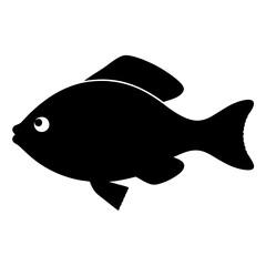 Obraz premium Black silhouette of a fish with fin and tail on white background