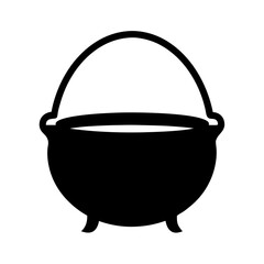 Stylized black silhouette of a cauldron with handle and stubby legs