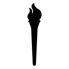 A black and white illustration of a torch with a burning flame