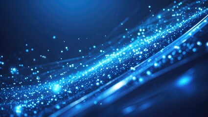 Obraz premium A vibrant blue technology-themed background adorned with glimmering digital particles