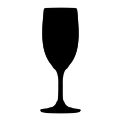 Elegant black silhouette of a champagne flute on a white background