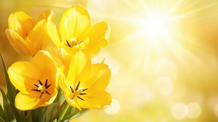 Obraz premium Bright Yellow Tulips Against a Glowing Background of Soft Light for Spring and Summer Themes