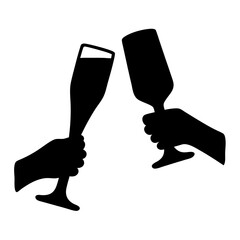 Silhouette Illustration of Hands Toasting with Elegant Wine Glasses in Celebration