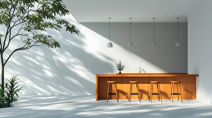 Minimalist modern kitchen interior with wooden accents
