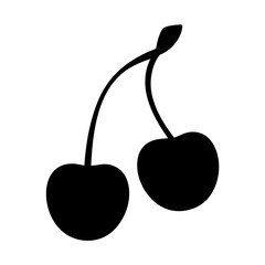 Silhouette of two cherries joined at the stem with dark color