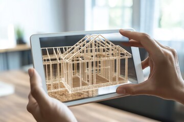 Digital house blueprint on tablet