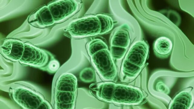 Animated Green Microscopic Bacteria Cells Illustration Medical Visualization