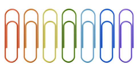A row of vibrant paper clips in various colors, ideal for organizing paperwork. 3d rendering