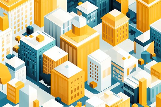 Isometric 3D cubes vector abstract geometric background, yellow abstraction art architecture city buildings theme, cubic shapes and forms composition lowpoly style
