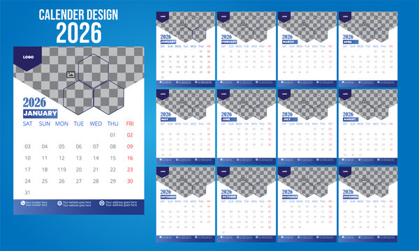 Corporate wall calender design 2026.New calender template