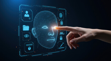 Facial Recognition Tech: Future of Security, Fingerprint, Data Protection & Biometrics - Scanning, Authentication & AI Head Scan Interface