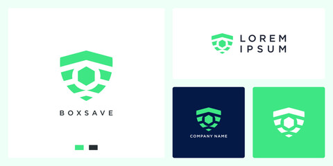 Box save logo with hexagon and shield