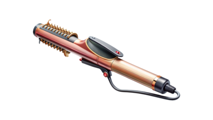 Glamorous rose gold hair styling hot brush with bristle attachments, isolated