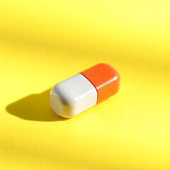 Single capsule pill on yellow background