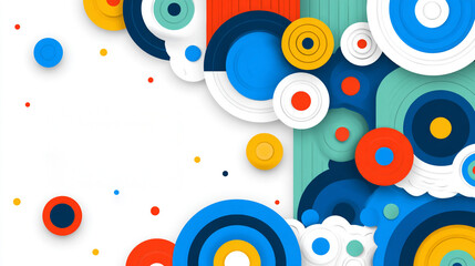 Fototapeta premium Vibrant energy abstract colorful pattern with layered circles geometric shapes blue orange yellow and white playful and modern design dynamic composition