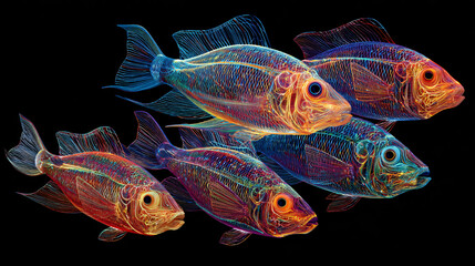 Fototapeta premium school of neon fish in motion
