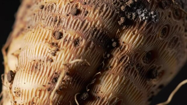 Magnified Texture Of Organic Root Vegetable With Earth Particles