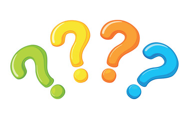 Question mark vector on white background. Set of four colorful cartoon-style question marks
