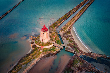 Beautiful summer view from flying drone of popular tourist attraction - Imbarcadero Storico Mothia....
