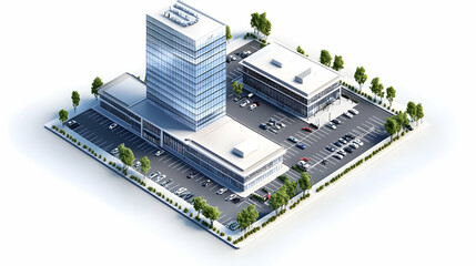 Modern Office Building Complex with Parking and Green Landscape