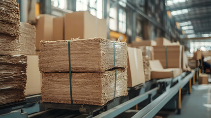 Bundled Paper Materials Ready for Shipping in Industrial Warehouse