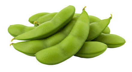 A close up of a pile of green edamame pods on a black background in a studio setting view