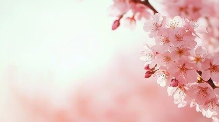 Fototapeta premium Delicate Cherry Blossom Flowers in Soft Pink Tones Against a Gentle Background for Springtime Aesthetic