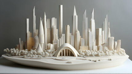 Intricate Paper Model of Futuristic Cityscape Displaying Modern Architecture