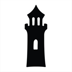 Black silhouette of a simple lighthouse or castle tower illustration