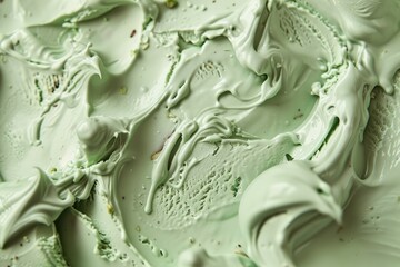 This is a detailed close up of a vibrant green frosting on a cake