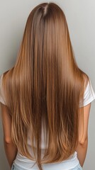 Naklejka premium Back View of a Person with Long, Straight Brown Hair
