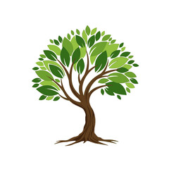 A stylized tree with lush green foliage and a sturdy trunk