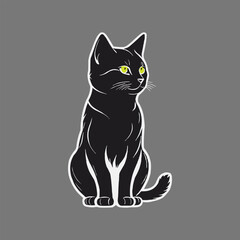 Black Sitting Cat with Vibrant Green Eyes in a Vector Silhouette Design