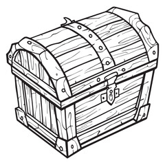 Vintage Treasure Chest Illustration with Detailed Wooden Design, Treasure chest with gold coins sketch icon