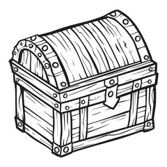 Vintage Treasure Chest Illustration with Detailed Wooden Design, Treasure chest with gold coins sketch icon