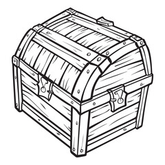Vintage Treasure Chest Illustration with Detailed Wooden Design, Treasure chest with gold coins sketch icon