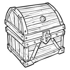 Vintage Treasure Chest Illustration with Detailed Wooden Design, Treasure chest with gold coins sketch icon
