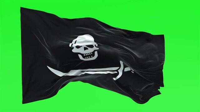 Jolly Roger Skull Cutlass Pirate Flag Green Screen Waving Animation