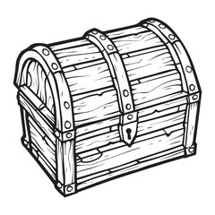 Vintage Treasure Chest Illustration with Detailed Wooden Design, Treasure chest with gold coins sketch icon