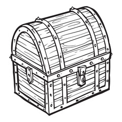 Vintage Treasure Chest Illustration with Detailed Wooden Design, Treasure chest with gold coins sketch icon