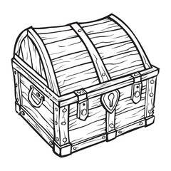 Vintage Treasure Chest Illustration with Detailed Wooden Design, Treasure chest with gold coins sketch icon
