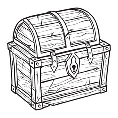 Vintage Treasure Chest Illustration with Detailed Wooden Design, Treasure chest with gold coins sketch icon