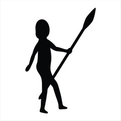 Silhouette of a young child holding a spear, ready to attack