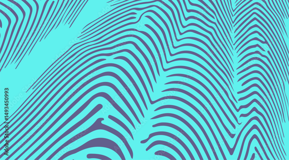 Poster vector illustration showcases bold wavy purple lines on a bright cyan background, capturing a dynami
