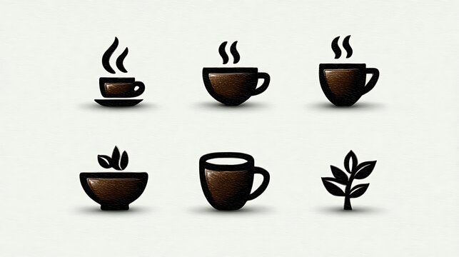 A minimalist collection of vector coffee and tea line icons, featuring hot drink symbols, cups, and beans, crafted with editable lines, 64x64 pixel perfect on a solid white background.